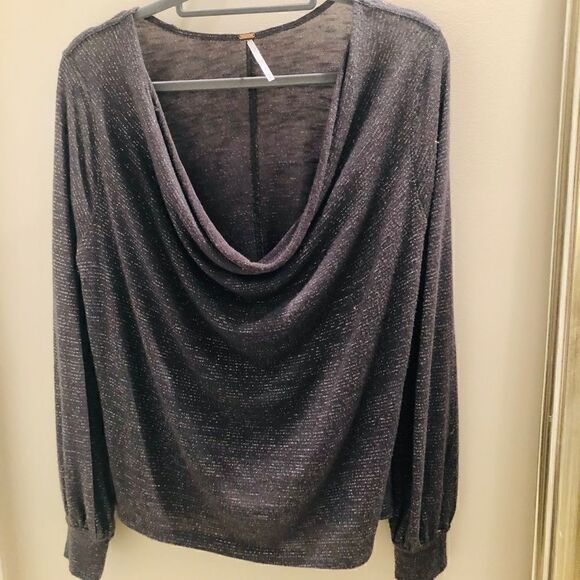 Free People Tops - Free People grey/silver long sleeve, low cut top.M